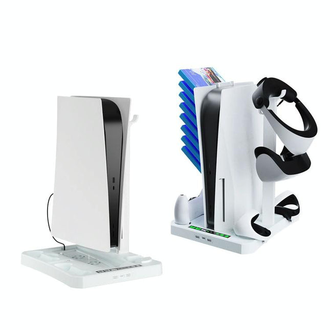 Multifunctional Cooling Base For Ps5 With Vr2 Handle Charging And Disc Storage Stand - White-1915196930066092032