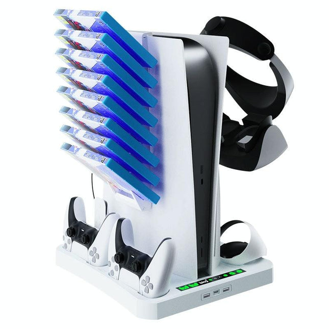 Multifunctional Cooling Base For Ps5 With Vr2 Handle Charging And Disc Storage Stand - White-1915196930066092035