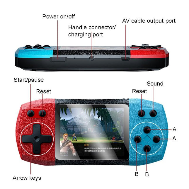 3 Horizontal Screen Pocket Console - 620 Games - Double Player - Red / Blue-1915197785695719425