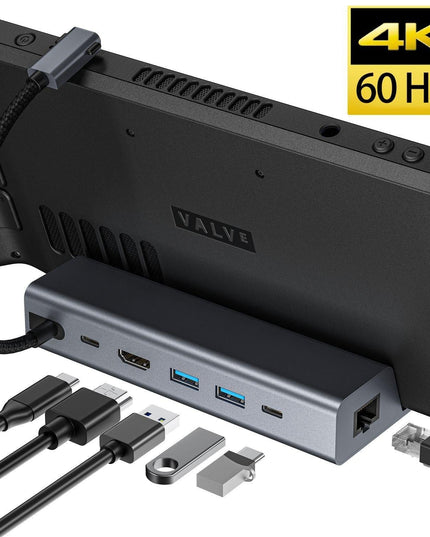 6-In-1 Docking Station For Steam Deck With Hdmi Rj45 Usb 3.0 Usb-C Pd 100W-1915197237491798023
