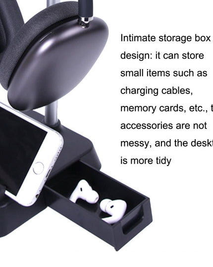Max Hifylux Headphone Stand With Mobile Phone Holder And Storage Box - Black-1915196921895587846