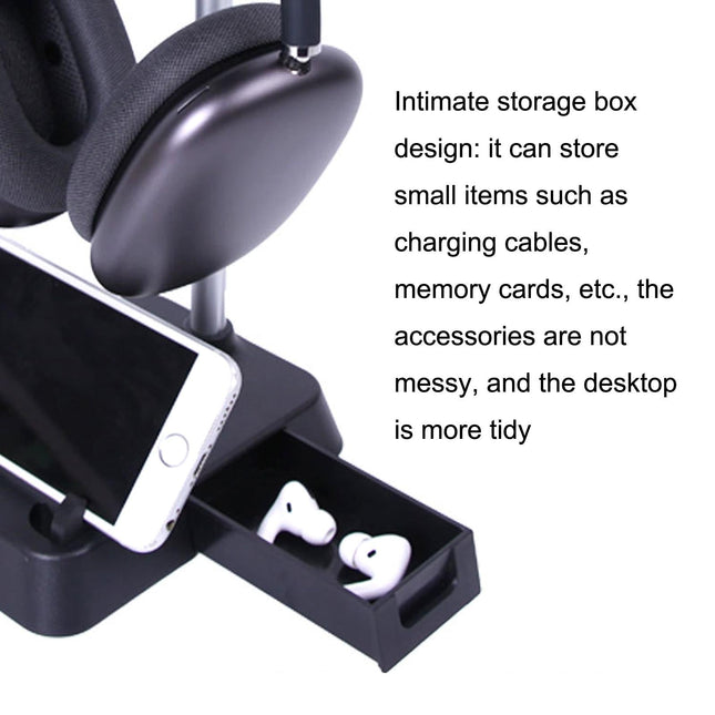 Max Hifylux Headphone Stand With Mobile Phone Holder And Storage Box - Black-1915196921895587846
