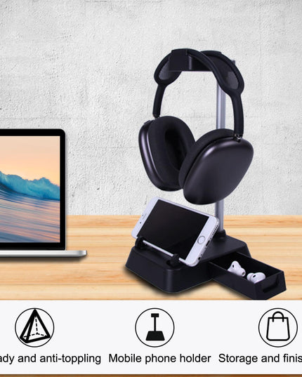 Max Hifylux Headphone Stand With Mobile Phone Holder And Storage Box - Black-1915196921895587848
