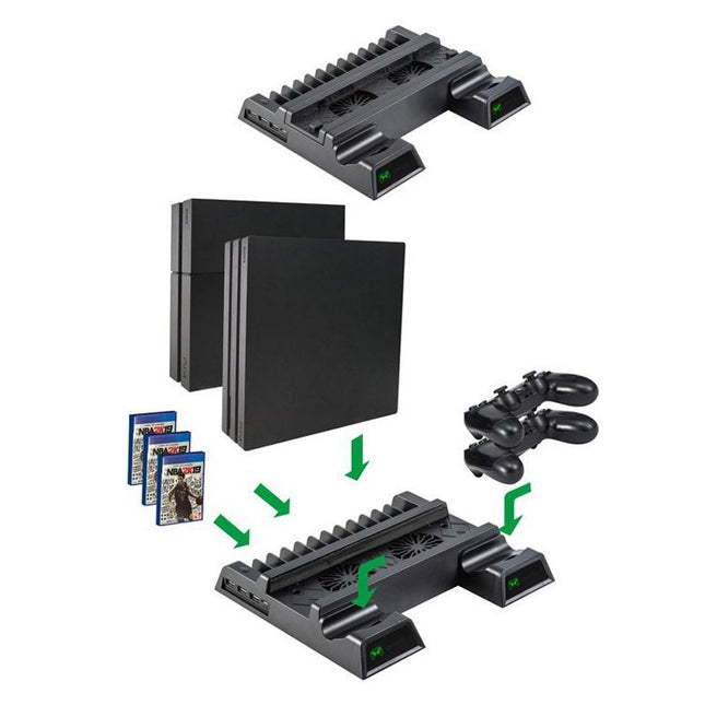 Vertical Cooling Stand With Dual Controller Charger For Ps4 - Black-1922443423512662017