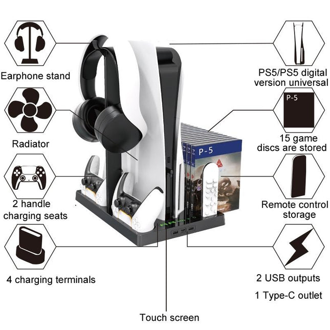Ps5 Cooling Fan Base With Charging Stand And Disc Holder - Black-1915197143715549187