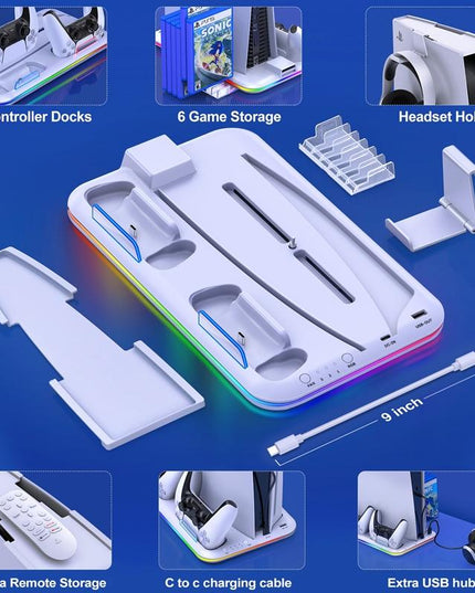 Multi-Functional Cooling Base For Ps5 / Psvr2 Controller With Rgb Lights - White-1915196868254633986