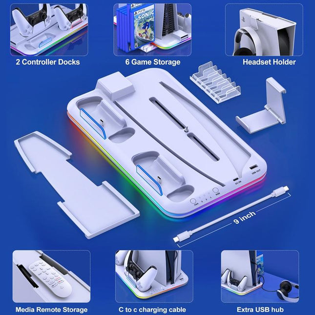 Multi-Functional Cooling Base For Ps5 / Psvr2 Controller With Rgb Lights - White-1915196868254633986