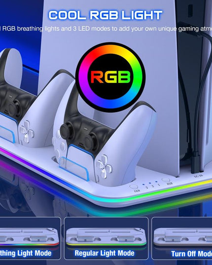 Multi-Functional Cooling Base For Ps5 / Psvr2 Controller With Rgb Lights - White-1915196868254633987
