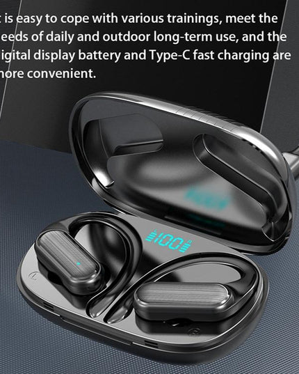 Waterproof Wireless Bluetooth Earphones With Led Display - Black-1915196893315600392