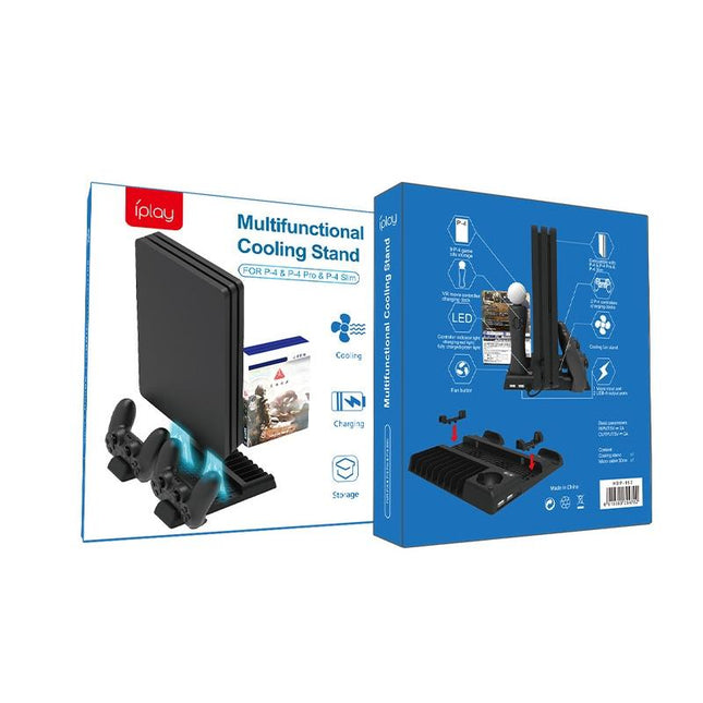 Multi-Function Dual-Seat Cooling Base For Ps4 / Ps4 Pro / Ps4 Slim With Charging And Storage - Black-1915196928237375490