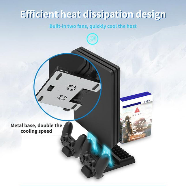Multi-Function Dual-Seat Cooling Base For Ps4 / Ps4 Pro / Ps4 Slim With Charging And Storage - Black-1915196928237375493