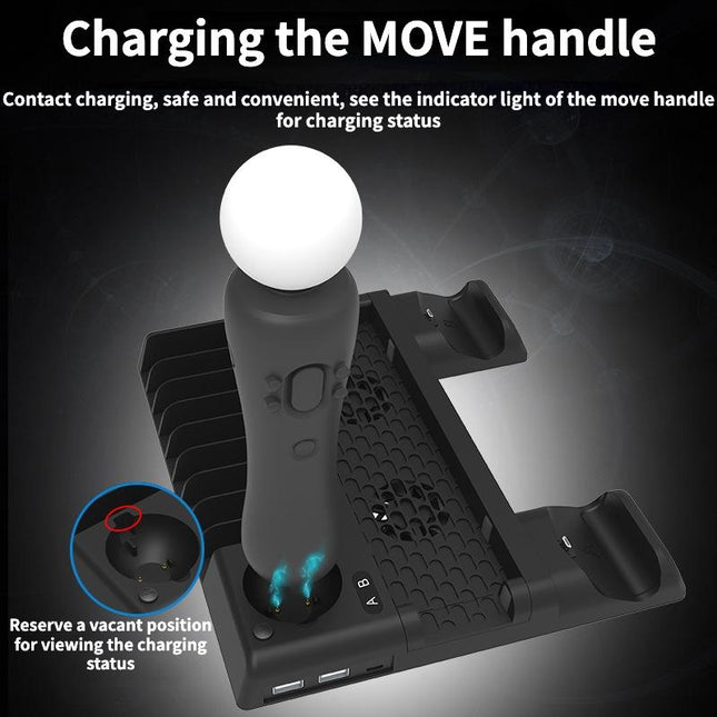 Multi-Function Dual-Seat Cooling Base For Ps4 / Ps4 Pro / Ps4 Slim With Charging And Storage - Black-1915196928237375494
