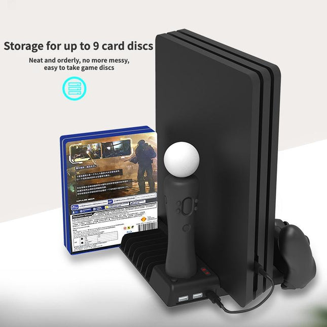 Multi-Function Dual-Seat Cooling Base For Ps4 / Ps4 Pro / Ps4 Slim With Charging And Storage - Black-1915196928237375497