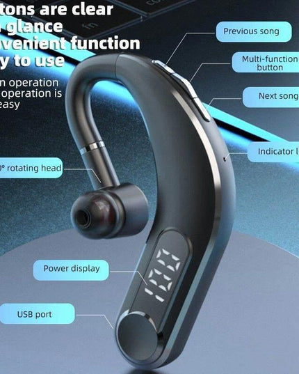 Waterproof Bluetooth Earphones With Led Display - Black-1915197126560845826