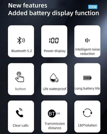 Waterproof Bluetooth Earphones With Led Display - Black-1915197126565040129