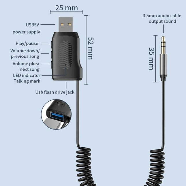 Usb Car Bluetooth Receiver With Bluetooth 5.4 And U Disk Support-1915198076809777155
