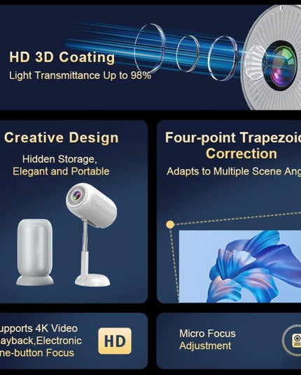 Android 11 Wifi6 4K Mini Projector With Hidden Lift And Gimbal - White-1915196657172090885