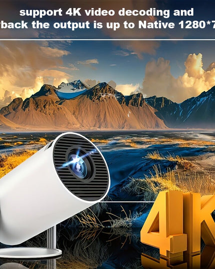 HY300 Pro mini portable projector, native 1280 * 720P support 4K / 350ANSI smart projector, with WiFi 6 BT 6.0, Screen adjustment, 180-degree rotation, home video projector with Android 11. 0 operating system built-in