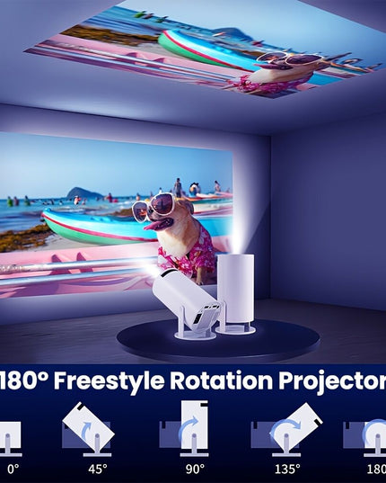 HY300 Pro mini portable projector, native 1280 * 720P support 4K / 350ANSI smart projector, with WiFi 6 BT 6.0, Screen adjustment, 180-degree rotation, home video projector with Android 11. 0 operating system built-in