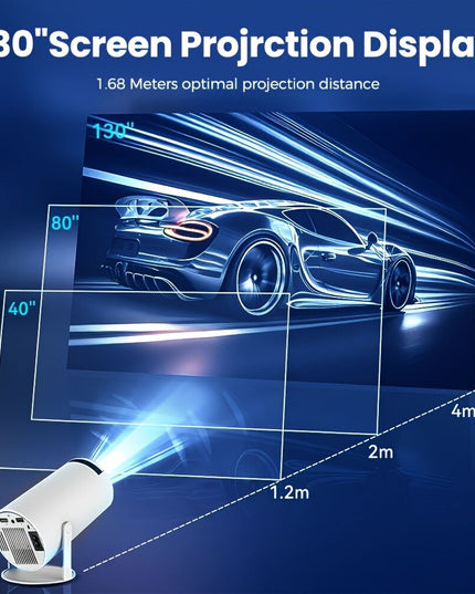 HY300 Pro mini portable projector, native 1280 * 720P support 4K / 350ANSI smart projector, with WiFi 6 BT 6.0, Screen adjustment, 180-degree rotation, home video projector with Android 11. 0 operating system built-in