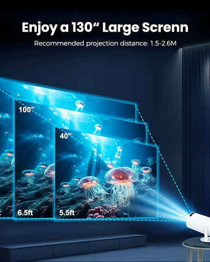 HY300 Pro mini portable projector, native 1280 * 720P support 4K / 350ANSI smart projector, with WiFi 6 BT 6.0, Screen adjustment, 180-degree rotation, home video projector with Android 11. 0 operating system built-in