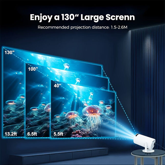 HY300 Pro mini portable projector, native 1280 * 720P support 4K / 350ANSI smart projector, with WiFi 6 BT 6.0, Screen adjustment, 180-degree rotation, home video projector with Android 11. 0 operating system built-in