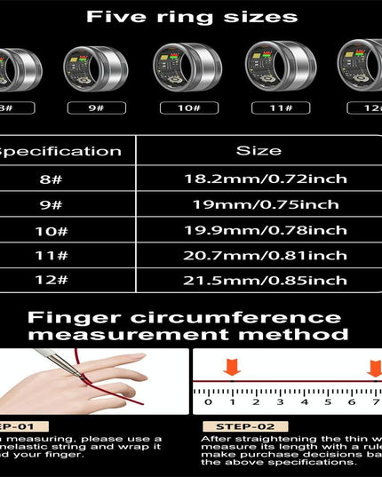 9 Smart Ring R18 Heart Rate Blood Oxygen Sleep Sports - Black