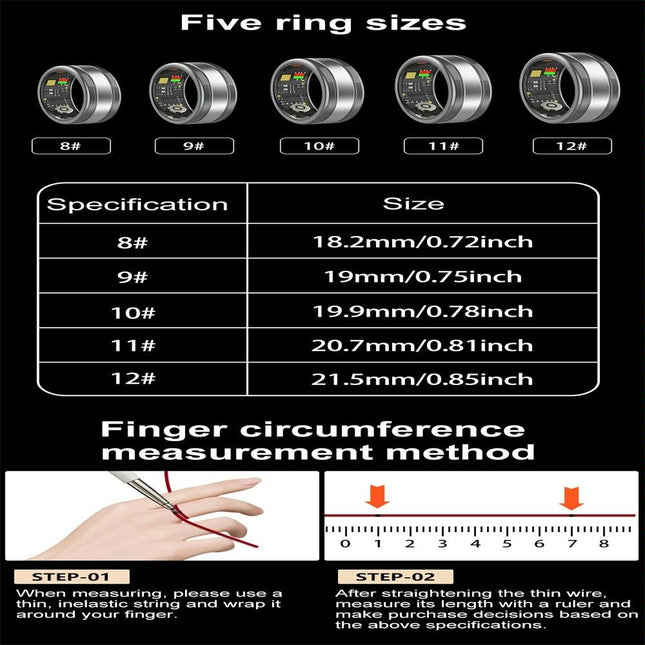 9 Smart Ring R18 Heart Rate Blood Oxygen Sleep Sports - Black