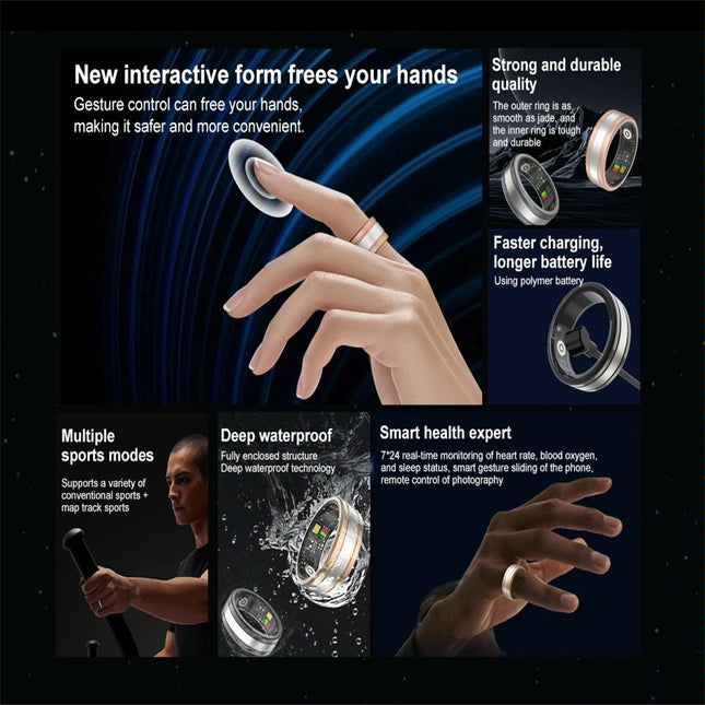 9 Smart Ring R18 Heart Rate Blood Oxygen Sleep Sports - Black