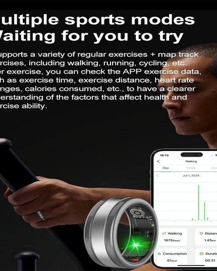 9 Smart Ring R18 Heart Rate Blood Oxygen Sleep Sports - Black