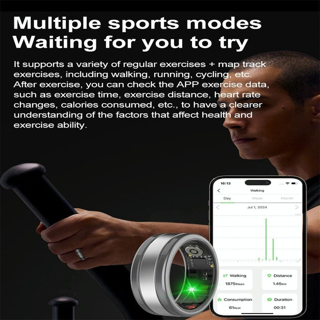 9 Smart Ring R18 Heart Rate Blood Oxygen Sleep Sports - Black