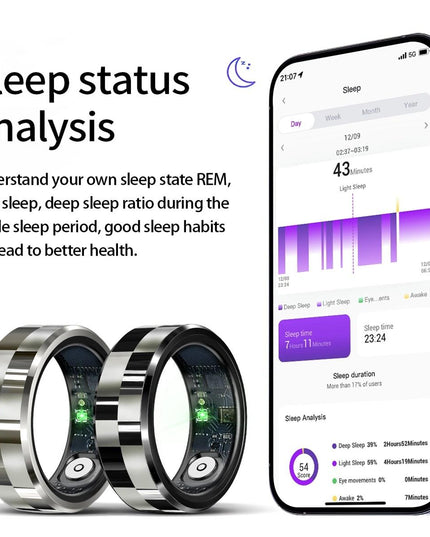 Smart Ring With Health Monitoring Gesture Control And Somatosensory Games - Size 10 - Black