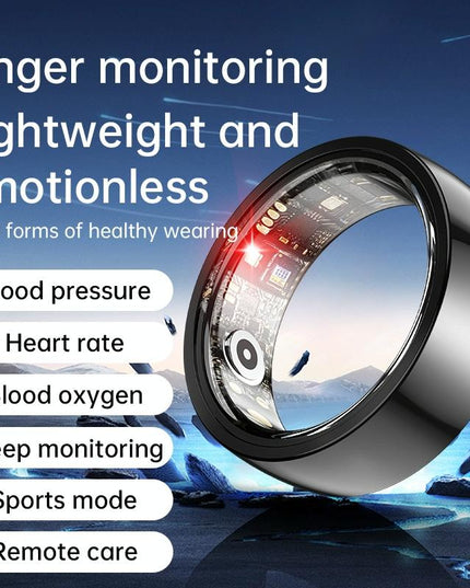 Smart Ring With Heart Rate Blood Oxygen Sleep & Sports Modes - Size 12 - Black