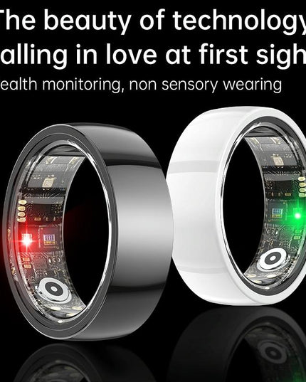Smart Ring With Heart Rate Blood Oxygen Sleep & Sports Modes - Size 12 - Black