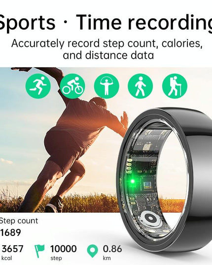 Smart Ring With Heart Rate Blood Oxygen Sleep & Sports Modes - Size 12 - Black
