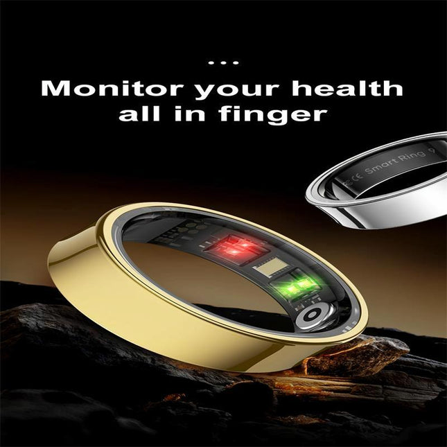 Smart Ring With Heart Rate Blood Oxygen Sleep Monitoring & Sports Modes - Size 10 - Black