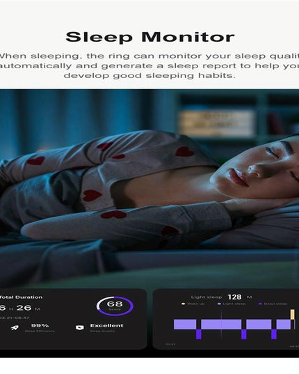 Smart Ring With Heart Rate Blood Oxygen Sleep Monitoring & Sports Modes - Size 10 - Black