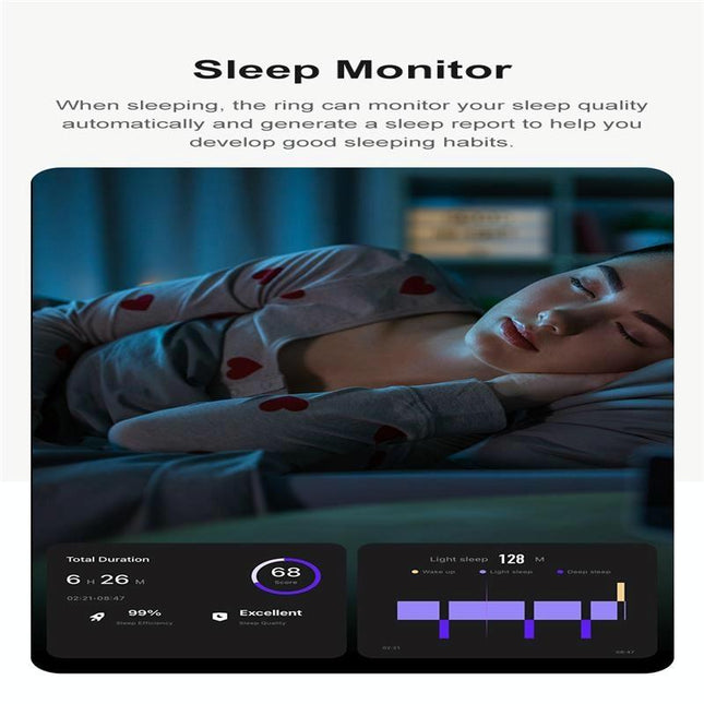 Smart Ring With Heart Rate Blood Oxygen Sleep Monitoring & Sports Modes - Size 10 - Black