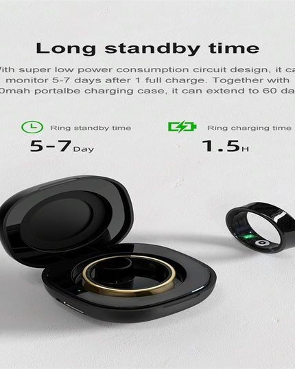 Smart Ring With Heart Rate Blood Oxygen Sleep Monitoring & Sports Modes - Size 10 - Black