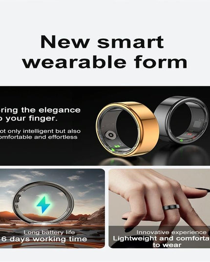Smart Ring With Heart Rate Blood Oxygen Sleep Monitoring & Sports Modes - Size 8 - Black