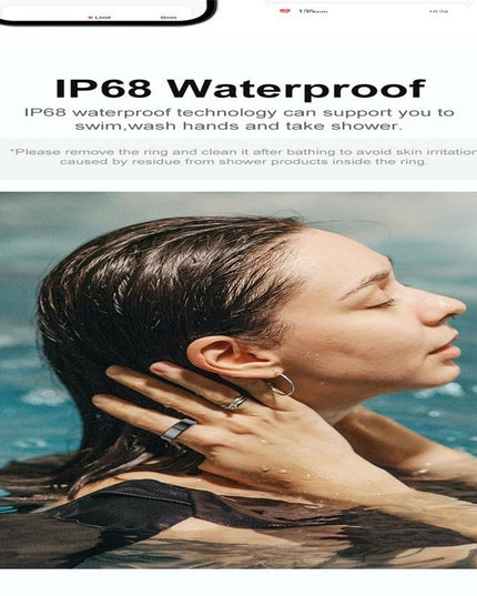 Smart Ring With Heart Rate Blood Oxygen Sleep Monitoring & Sports Modes - Size 8 - Black