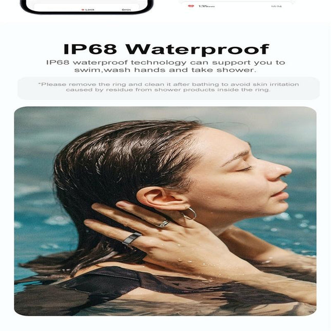 Smart Ring With Heart Rate Blood Oxygen Sleep Monitoring & Sports Modes - Size 8 - Black