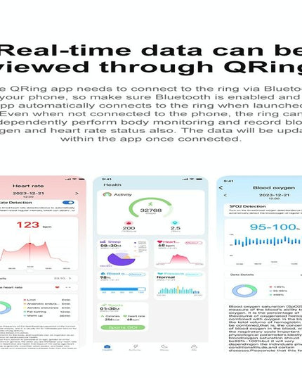 Smart Ring With Heart Rate Blood Oxygen Sleep Monitoring & Sports Modes - Size 8 - Black