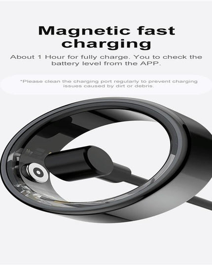 Smart Ring With Heart Rate Blood Oxygen Sleep Monitoring & Sports Modes - Size 8 - Black