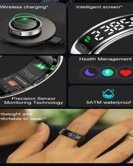 Smart Ring Heart Rate Blood Oxygen Sleep Sports Size 9 - Gold