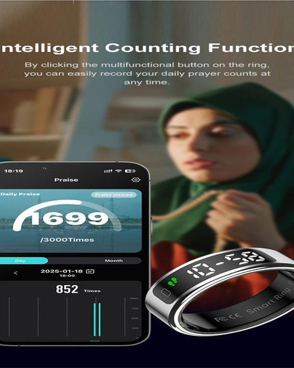 Smart Ring Heart Rate Blood Oxygen Sleep Sports Size 9 - Gold