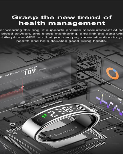 Smart Ring Heart Rate Blood Oxygen Sleep Sports Size 9 - Gold