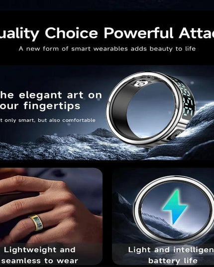 Smart Ring With Hand Gestures Control Health Monitoring & Sports Modes Size 12 - Gold