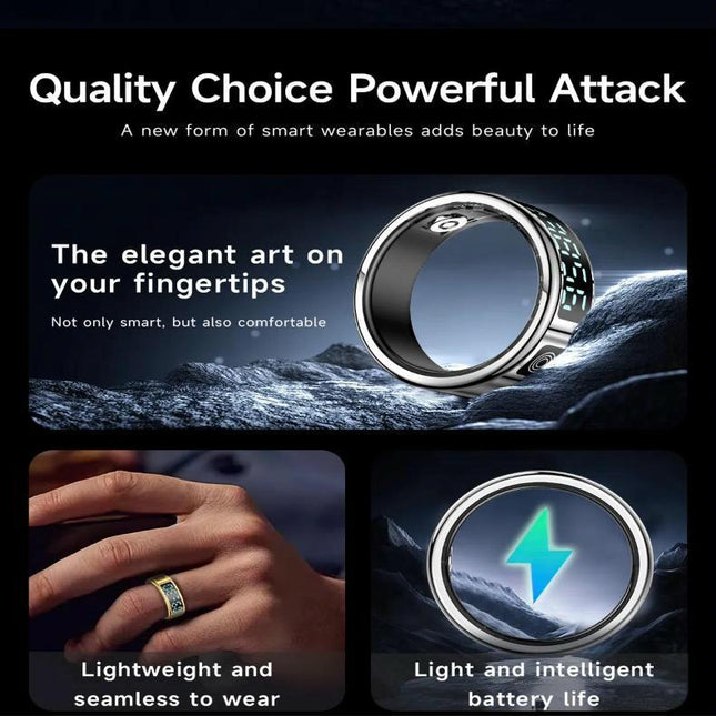 Smart Ring With Hand Gestures Control Health Monitoring & Sports Modes Size 12 - Gold