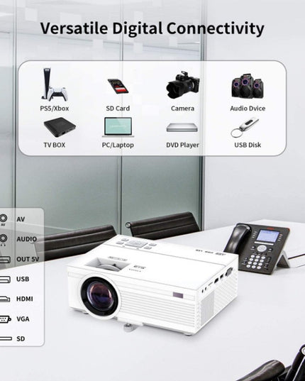 Portable Mini Projector with Multi-Interface Connectivity for Home Theater and Business Use with Wi-Fi Connectivity